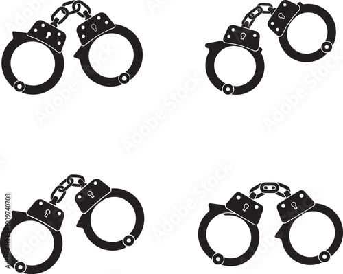 Silhouette Of Four Black Handcuffs 