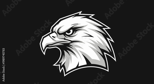 Aggressive Eagle Head Emblem Black and White.