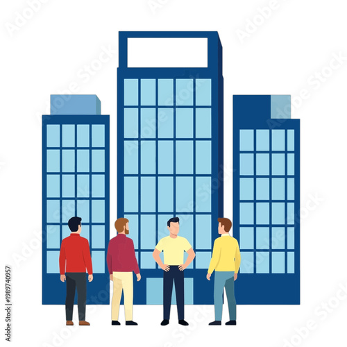 Four People Standing before Skyscrapers Flat Icon