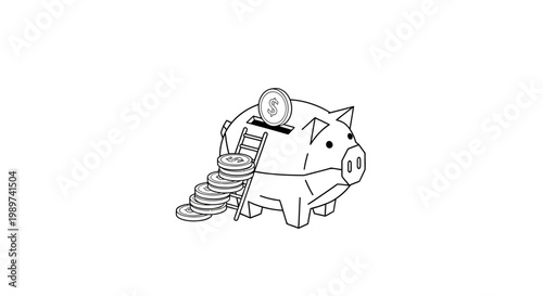 Piggy Bank with Coins and Money.