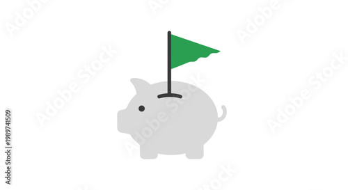 Piggy bank with green flag.