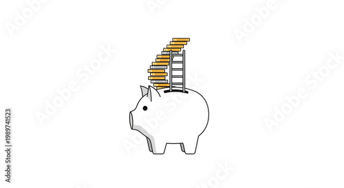 Piggy bank with stacked coins.