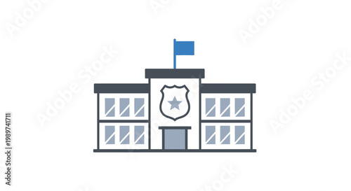 Police Station Building with Shield Logo.