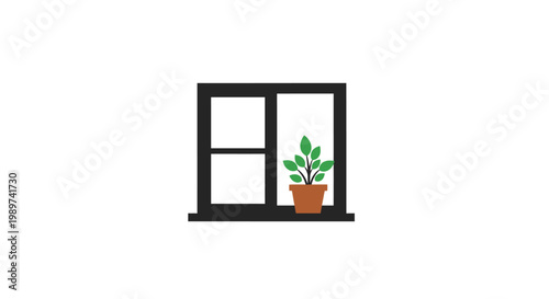 Potted Plant on Window Sill Indoors.