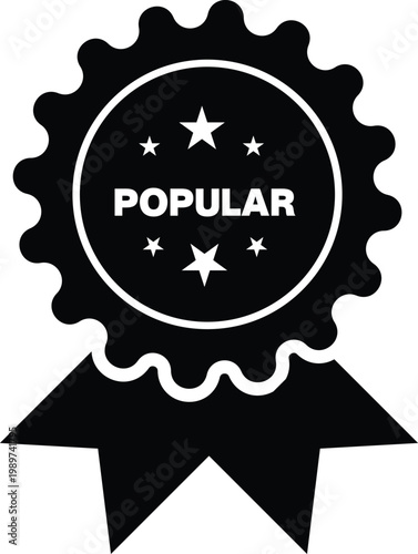 Popular rosette award icon with stars and ribbon  isolated on transparent background