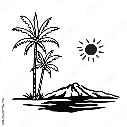 The set includes multiple variations of palm trees and island compositions, offering flexibility for creating unique layouts or storytelling visuals. Whether used individually or combined into a cohes