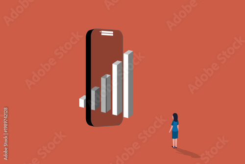 Business woman use online mobile to analyze business growth, financial success, and mobile market analysis