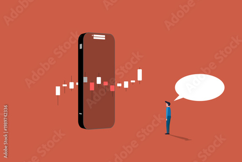Businessman looking candlestick chart. concept of online stock market trading or investment analysis via a smartphone app