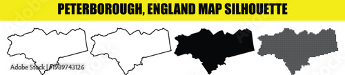 Peterborough England map silhouette city outline with dotted vector representation and border shape on checkered.