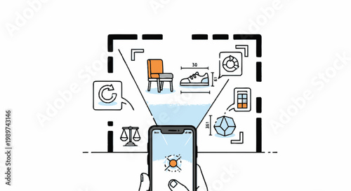 Smartphone Augmented Reality App Interface for Visual Search, Product Identification, and Dimension Measurement Illustration