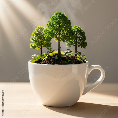 Mini Forest Inside Glass Illustration with Surreal Nature Concept