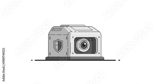 Security camera with shield logo.