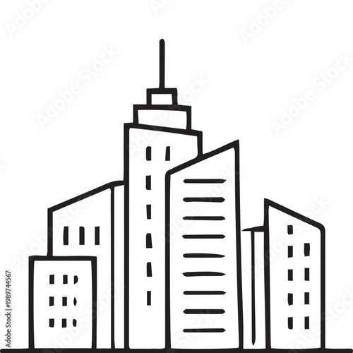 City Skyline Line Art – Urban Architecture Illustration