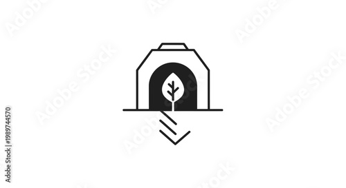 Seedling emerging from greenhouse tunnel.