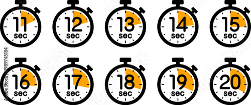 Fotografie 時間を示すストップウォッチのアイコン（stopwatch icon　11sec/12sec/13sec/14sec/15sec/16sec/17sec/18se