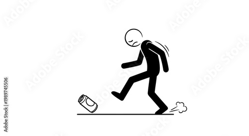 Businessman running from falling trash can.
