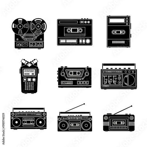 Retro Audio Devices Collection: Reel-to-Reel, Cassette Players, Boomboxes, Recorder