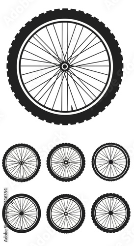 Bicycle Wheel Set: Single Large Wheel and Six Small Wheels