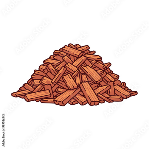 A large pile of chopped firewood arranged in a conical shape.