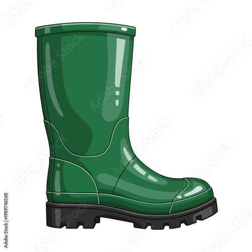 Durable green rubber work boots with thick treaded soles for outdoor use.
