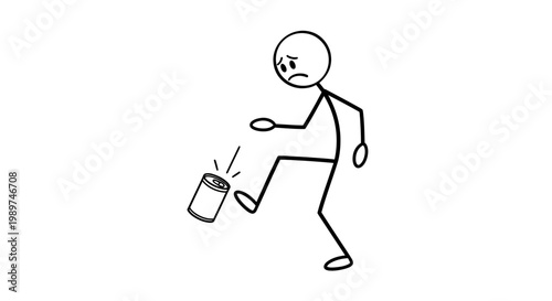 Man Kicking Trash Can Angrily Outside.