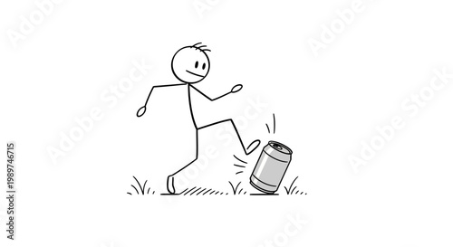 Man Kicking Trash Can Away Outdoors.