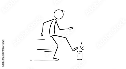 Man Kicking Trash Can Away Angrily.