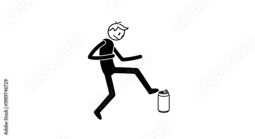 Man Kicking Trash Can Away Quickly.