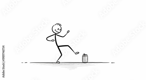 Man Kicking Trash Can Away Quickly.