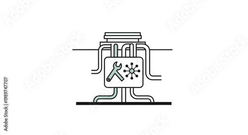 Mechanical device with crossed tools symbol.