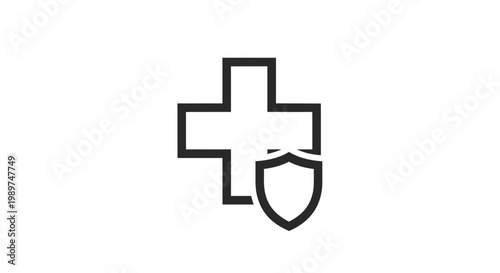 Medical Cross and Shield Protection Symbol.