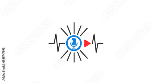 Microphone icon with sound wave lines.