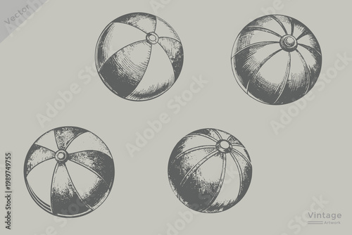 Beach Ball in Vintage engraving style illustration. Hand drawn sketch for summer vacation drawing Beach Ball vector