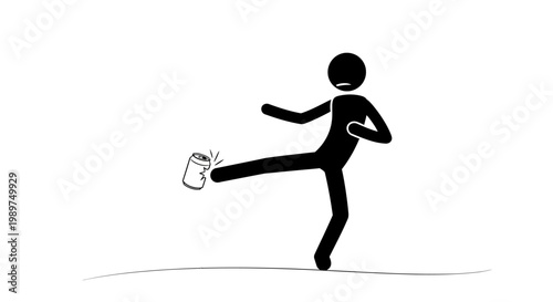 Person Kicking Can Silhouette Illustration.