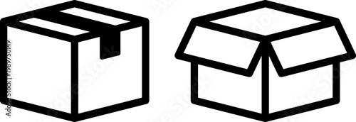 開封と未開封を表す段ボール箱アイコンセット（Open and Closed Cardboard Box Icon Set）
