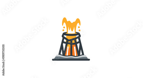 Oil Derrick With Flames Burning.