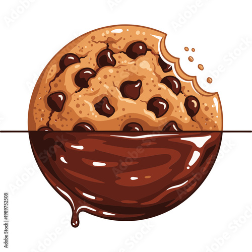 Chocolate chip cookie with a bite taken outdoors on a plate