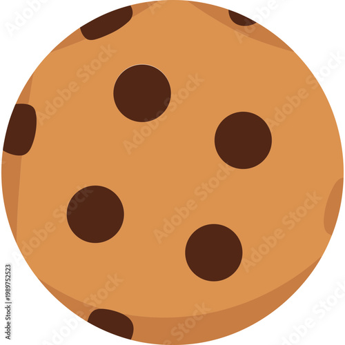 The illustration shows a delicious chocolate chip cookie on a table indoors.