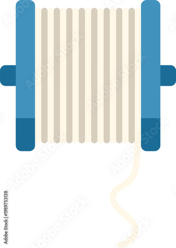 Fishing line spool with thread unwinding, flat vector illustration