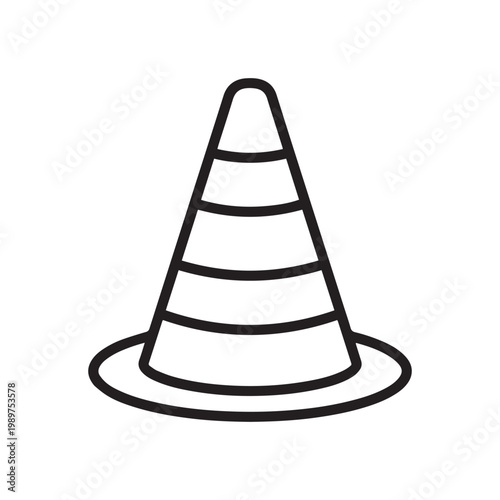 A Minimalist Black and White Line Art Illustration of a Standard Safety Traffic Cone for Road Construction and Hazard Warning Signs.