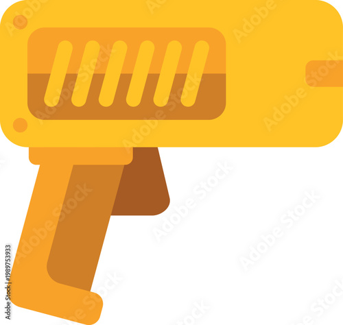 Yellow futuristic ray gun on white background, representing science fiction weaponry