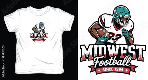 Midwest football player with ball since 1994 vintage logo style.