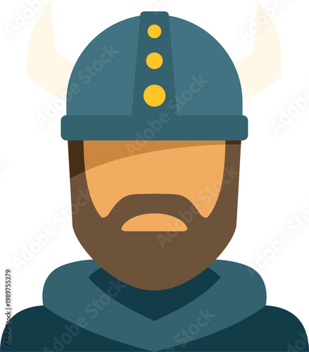 Viking warrior character with a beard wearing a horned helmet in a flat icon style