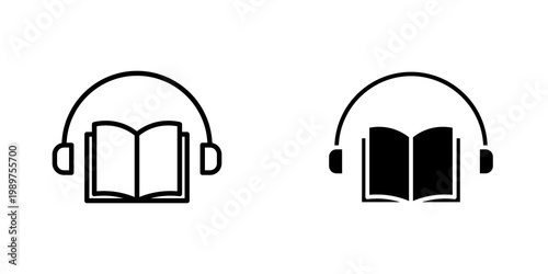 Audio book icon on white background, editable stroke svg 10