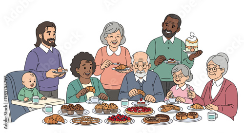 Multigenerational family enjoying a meal together at a table