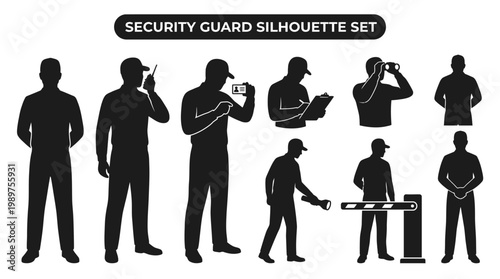 security guard silhouette set, various poses