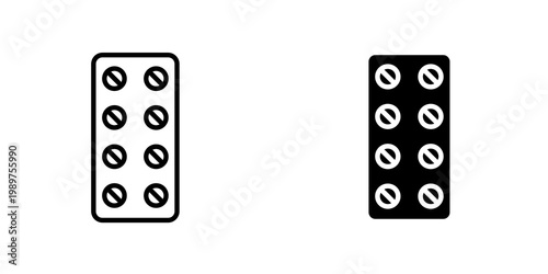 Blister drug on white background, editable stroke svg 10icon on white background, editable stroke svg 10