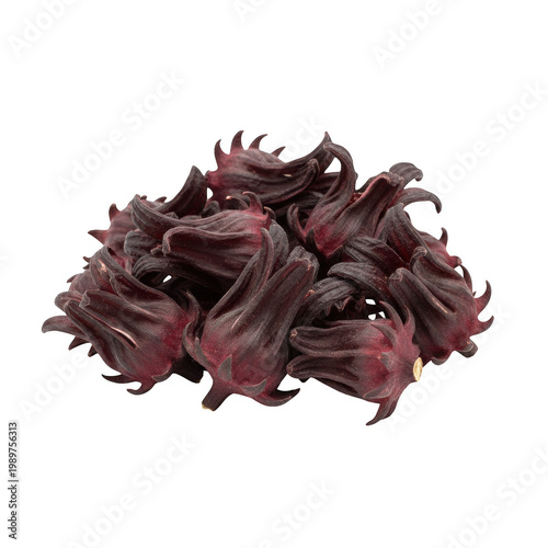 Pile of fresh red hibiscus calyces isolated on a transparent background