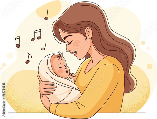 Mother holding a sleeping baby while singing a lullaby
