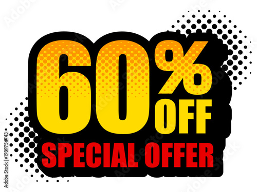 60％OFF セールポップアイコン スペシャルオファー割引素材 60% OFF Sale Badge Special Offer Discount Icon
